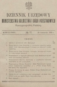 Dziennik Urzędowy Ministerstwa Rolnictwa i Dóbr Państwowych Państwa Polskiego. 1919, nr 17