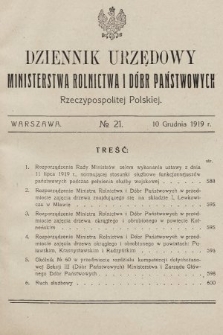 Dziennik Urzędowy Ministerstwa Rolnictwa i Dóbr Państwowych Państwa Polskiego. 1919, nr 21