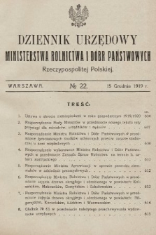 Dziennik Urzędowy Ministerstwa Rolnictwa i Dóbr Państwowych Państwa Polskiego. 1919, nr 1919