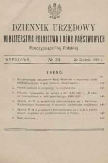 Dziennik Urzędowy Ministerstwa Rolnictwa i Dóbr Państwowych Państwa Polskiego. 1919, nr 24