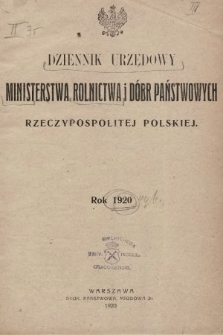 Dziennik Urzędowy Ministerstwa Rolnictwa i Dóbr Państwowych Państwa Polskiego. 1920 (skorowidze)