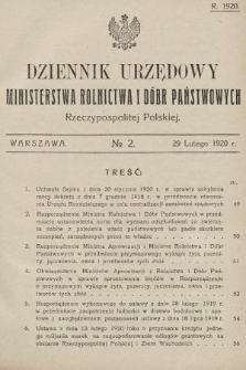 Dziennik Urzędowy Ministerstwa Rolnictwa i Dóbr Państwowych Państwa Polskiego. 1920, nr 2
