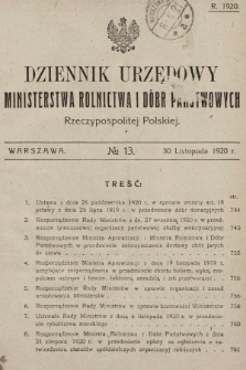 Dziennik Urzędowy Ministerstwa Rolnictwa i Dóbr Państwowych Państwa Polskiego. 1920, nr 13