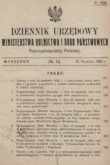 Dziennik Urzędowy Ministerstwa Rolnictwa i Dóbr Państwowych Państwa Polskiego. 1920, nr 14