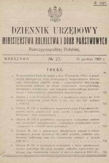 Dziennik Urzędowy Ministerstwa Rolnictwa i Dóbr Państwowych Państwa Polskiego. 1921, nr 27