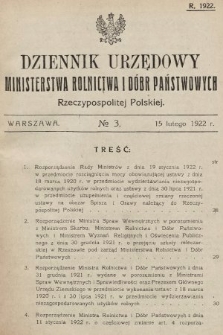 Dziennik Urzędowy Ministerstwa Rolnictwa i Dóbr Państwowych Państwa Polskiego. 1922, nr 3