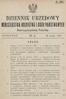 Dziennik Urzędowy Ministerstwa Rolnictwa i Dóbr Państwowych Państwa Polskiego. 1922, nr 4