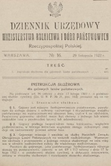 Dziennik Urzędowy Ministerstwa Rolnictwa i Dóbr Państwowych Państwa Polskiego. 1922, nr 16