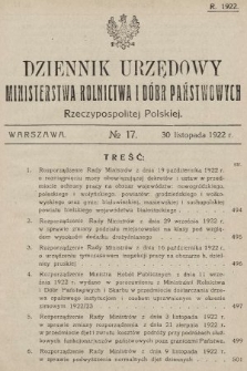 Dziennik Urzędowy Ministerstwa Rolnictwa i Dóbr Państwowych Państwa Polskiego. 1922, nr 17