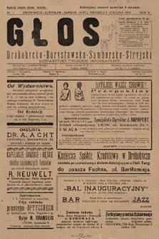 Głos Drohobycko-Borysławsko-Samborsko-Stryjski : bezpłatny tygodnik informacyjny. 1930, nr 1