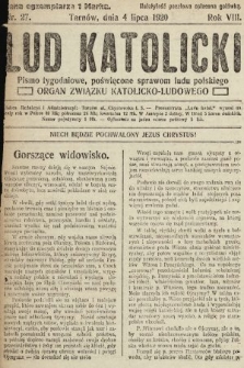 Lud Katolicki : pismo tygodniowe, poświęcone sprawom ludu polskiego : organ Związku Katolicko-Ludowego. 1920, nr 27