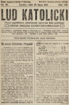 Lud Katolicki : pismo tygodniowe, poświęcone sprawom ludu polskiego : organ Związku Katolicko-Ludowego. 1920, nr 30