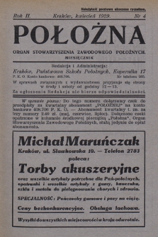 Położna : organ Stowarzyszenia Zawodowego Położnych. 1929, nr 4