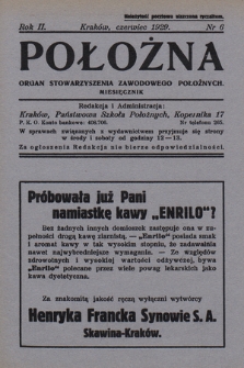 Położna : organ Stowarzyszenia Zawodowego Położnych. 1929, nr 6
