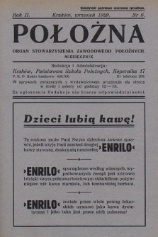 Położna : organ Stowarzyszenia Zawodowego Położnych. 1929, nr 9