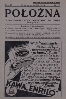 Położna : organ Stowarzyszenia Zawodowego Położnych. 1929, nr 12
