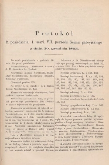 [Kadencja VII, sesja I, pos. 2] Protokoły z 1. Sesyi VII. Peryodu Sejmu Krajowego Królestwa Galicyi i Lodomeryi z Wielkiem Księstwem Krakowskiem w roku 1895/6. Protokół 2