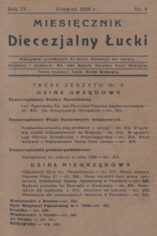 Miesięcznik Diecezjalny Łucki. 1929, nr 8