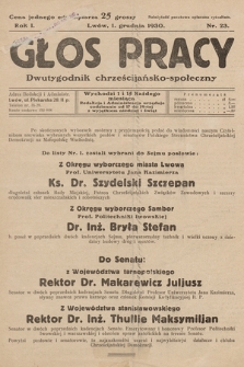 Głos Pracy : dwutygodnik chrześcijańsko-społeczny. 1930, nr 23