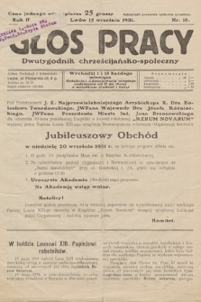Głos Pracy : dwutygodnik chrześcijańsko-społeczny. 1931, nr 18
