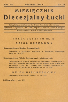 Miesięcznik Diecezjalny Łucki. 1932, nr 12