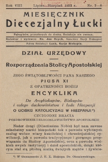 Miesięcznik Diecezjalny Łucki. 1933, nr 7-8