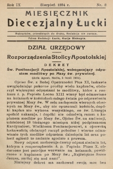 Miesięcznik Diecezjalny Łucki. 1934, nr 8