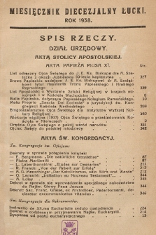Miesięcznik Diecezjalny Łucki. 1938, nr [spis rzeczy]