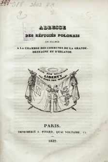 Adresse des réfugiés polonais en France à la Chambre des Communes de la Grande-Bretagne et d'Irlande