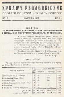 Sprawy Pedagogiczne : dodatek do „Życia Krzemienieckiego". 1932, nr 