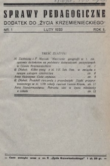Sprawy Pedagogiczne : dodatek do „Życia Krzemienieckiego". 1933, nr 1