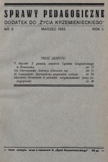 Sprawy Pedagogiczne : dodatek do „Życia Krzemienieckiego". 1933, nr 2