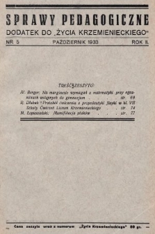 Sprawy Pedagogiczne : dodatek do „Życia Krzemienieckiego". 1933, nr 5