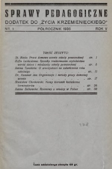 Sprawy Pedagogiczne : dodatek do „Życia Krzemienieckiego". 1936, nr 1