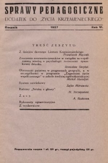 Sprawy Pedagogiczne : dodatek do „Życia Krzemienieckiego". R.6, 1937 
