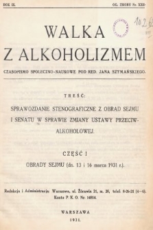 Walka z Alkoholizmem : kwartalnik społeczno-naukowy. 1931, nr 22