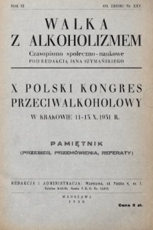 Walka z Alkoholizmem : kwartalnik społeczno-naukowy. 1935, nr 25