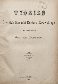 Tydzień : dodatek literacki „Kurjera Lwowskiego”. 1896, spis rzeczy