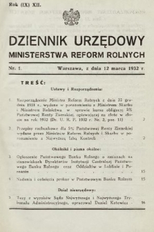 Dziennik Urzędowy Ministerstwa Reform Rolnych. 1932, nr 1