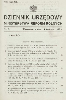 Dziennik Urzędowy Ministerstwa Reform Rolnych. 1932, nr 3