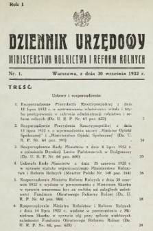 Dziennik Urzędowy Ministerstwa Rolnictwa i Reform Rolnych. 1932, nr 1