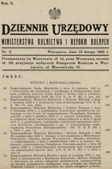Dziennik Urzędowy Ministerstwa Rolnictwa i Reform Rolnych. 1933, nr 2