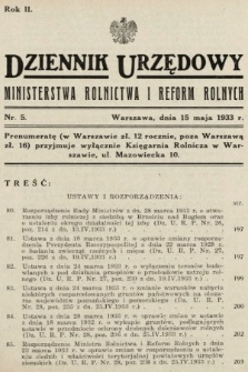 Dziennik Urzędowy Ministerstwa Rolnictwa i Reform Rolnych. 1933, nr 5