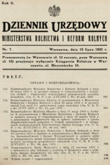 Dziennik Urzędowy Ministerstwa Rolnictwa i Reform Rolnych. 1933, nr 7