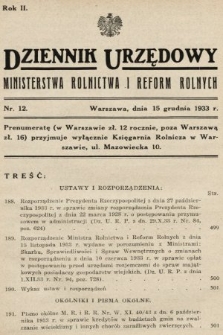 Dziennik Urzędowy Ministerstwa Rolnictwa i Reform Rolnych. 1933, nr 12