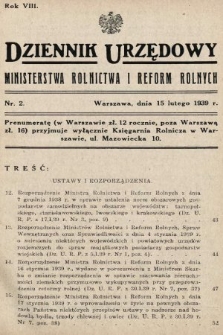 Dziennik Urzędowy Ministerstwa Rolnictwa i Reform Rolnych. 1939, nr 2