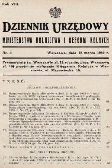 Dziennik Urzędowy Ministerstwa Rolnictwa i Reform Rolnych. 1939, nr 3