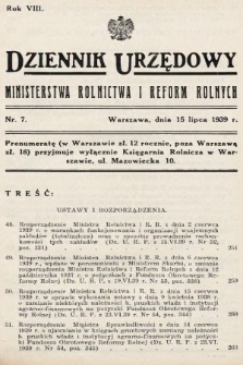 Dziennik Urzędowy Ministerstwa Rolnictwa i Reform Rolnych. 1939, nr 7