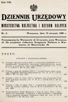 Dziennik Urzędowy Ministerstwa Rolnictwa i Reform Rolnych. 1939, nr 8