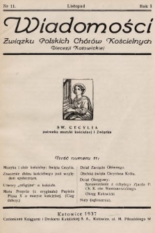 Wiadomości Związku Polskich Chorów Kościelnych Diecezji Katowickiej. 1937, nr 11